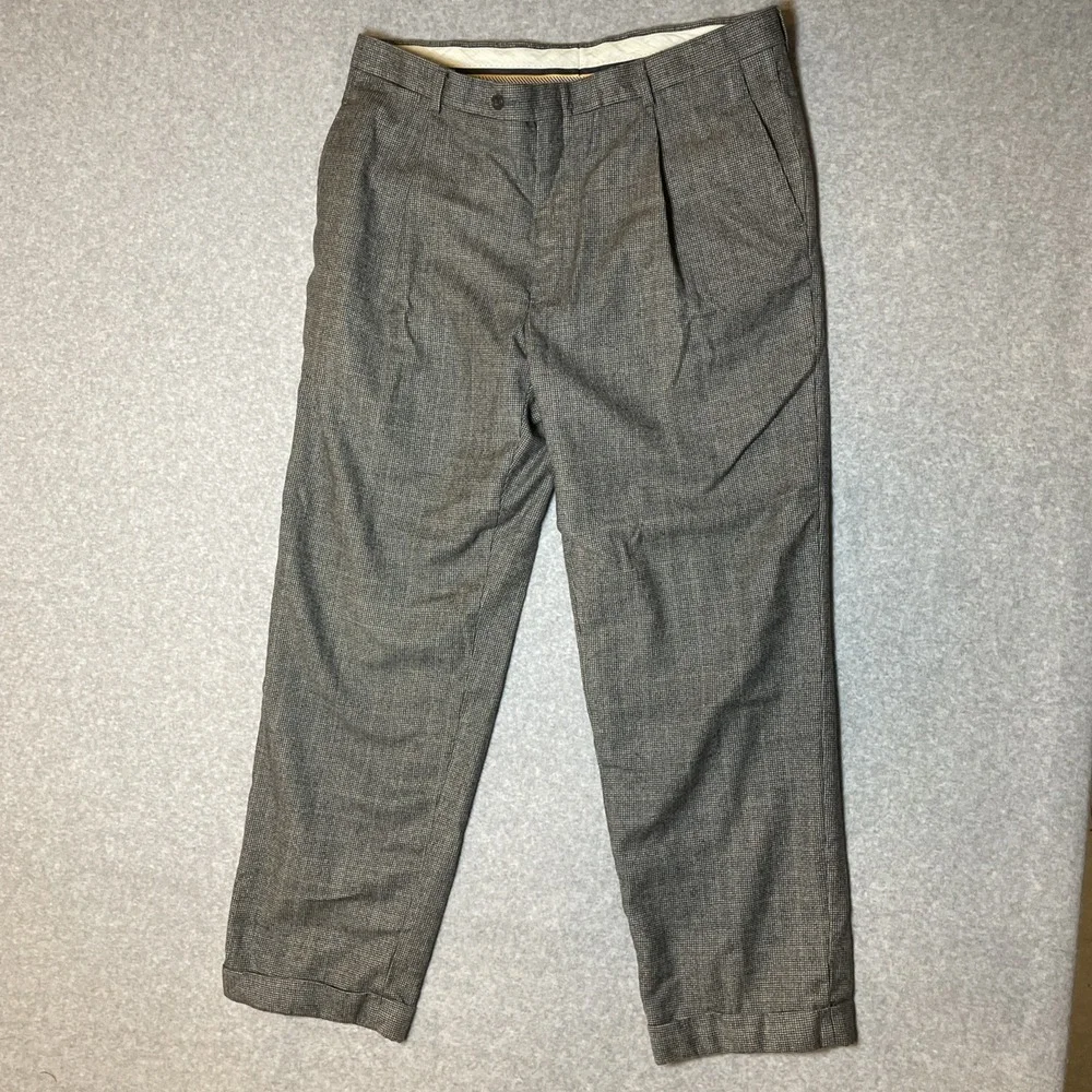 Hart Schaffer Marx Slacks Men 38x29 Wool Grey houndstooth Pleated Classic Preppy
